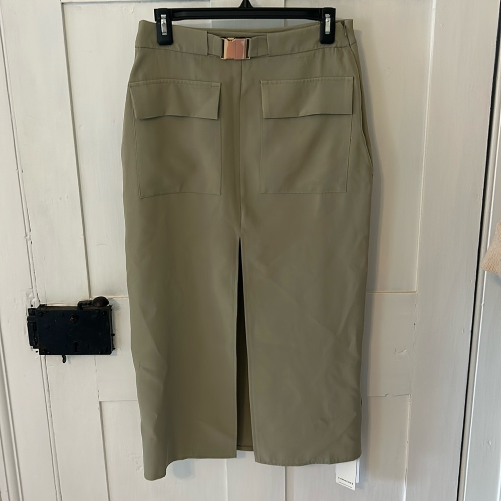 NWT Commense green midi skirt with gold buckle size M